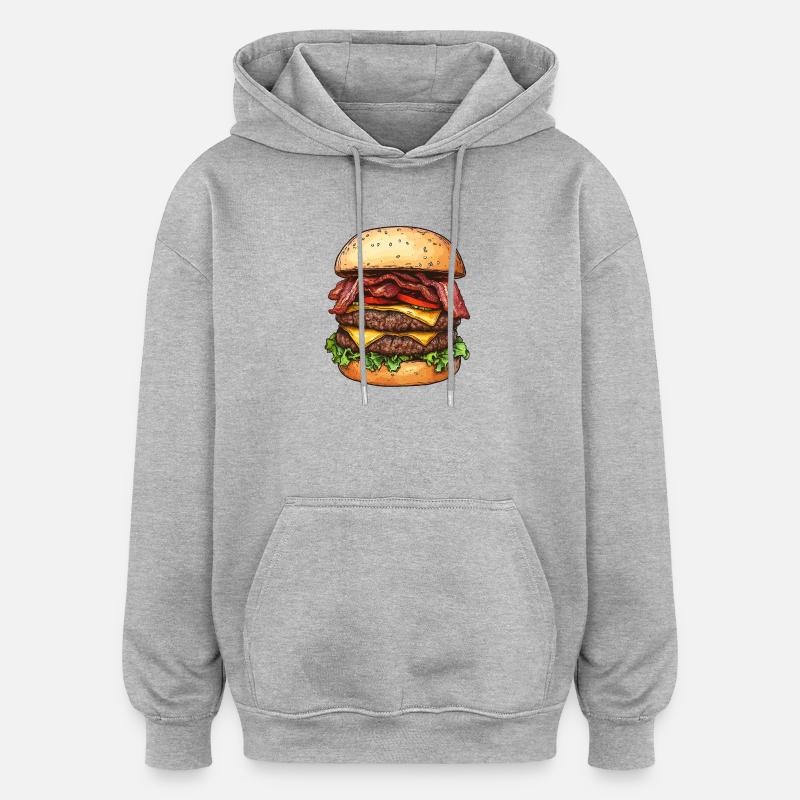 Cheeseburger double bacon :) - Sweat à capuche oversize unisexe - gris chiné