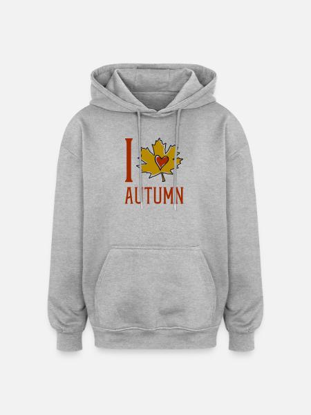 Autumn Leaf Heart Motif - Oversized Unisex Hoodie - heather grey