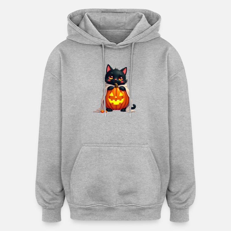 Chat d’Halloween avec citrouille d’Halloween - Sweat à capuche oversize unisexe - gris chiné