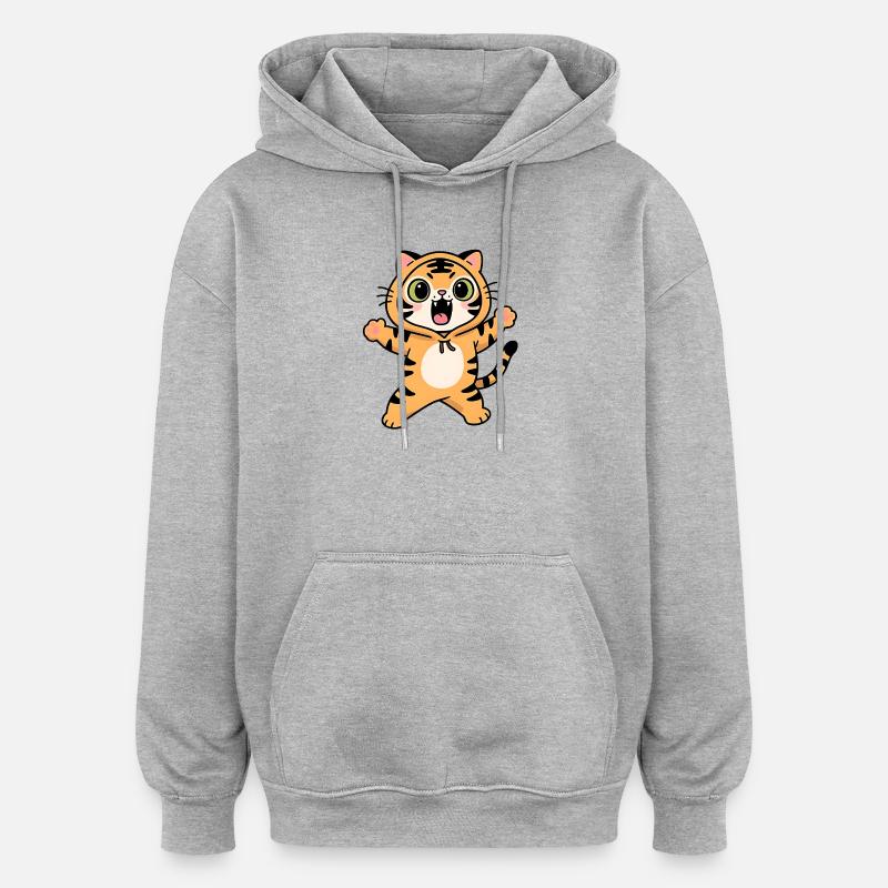 Roaring Tiger Kawaii Kinder Kapuzenpullover - Oversized Unisex Hoodie - Grau meliert