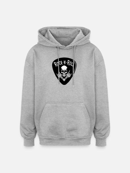 Rock N Roll Skull on Black - Oversized Unisex Hoodie - heather grey