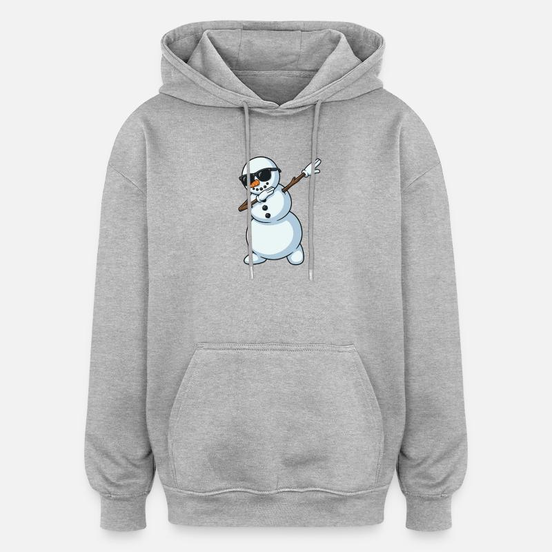 Dessin animé Dab Snowman - Sweat à capuche oversize unisexe - gris chiné