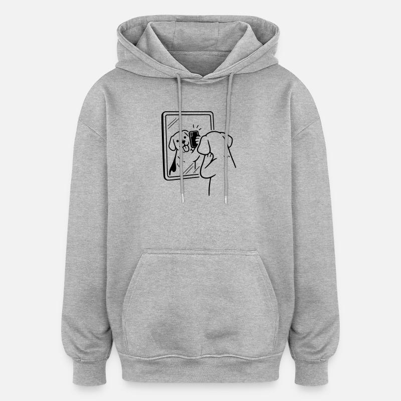 Chien Selfie Chien - Sweat à capuche oversize unisexe - gris chiné
