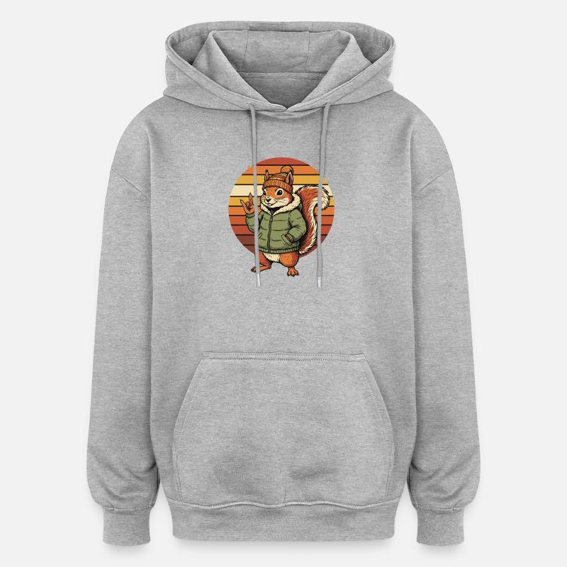 Écureuil Cool - Design Rétro Hivernal - Sweat à capuche oversize unisexe - gris chiné