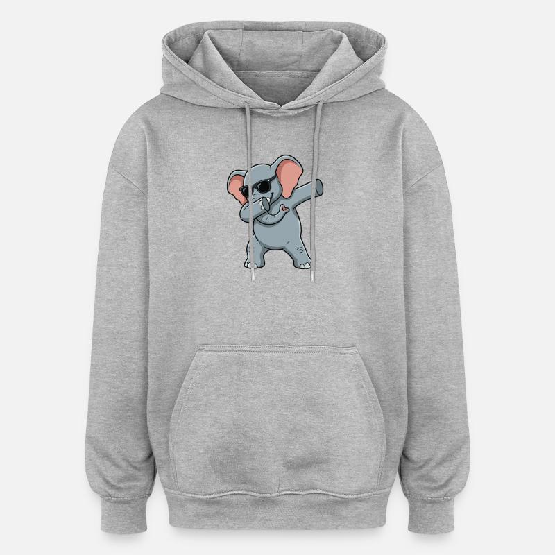 Éléphant drôle dans le style dab - Sweat à capuche oversize unisexe - gris chiné
