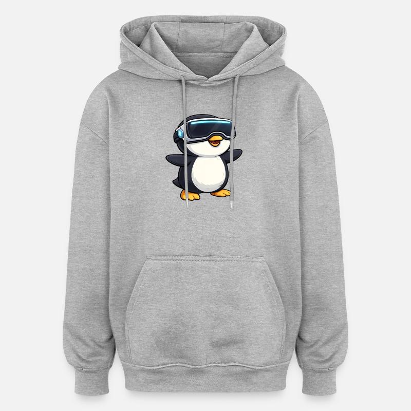 Joueur de réalité virtuelle Penguin mignon - Sweat à capuche oversize unisexe - gris chiné
