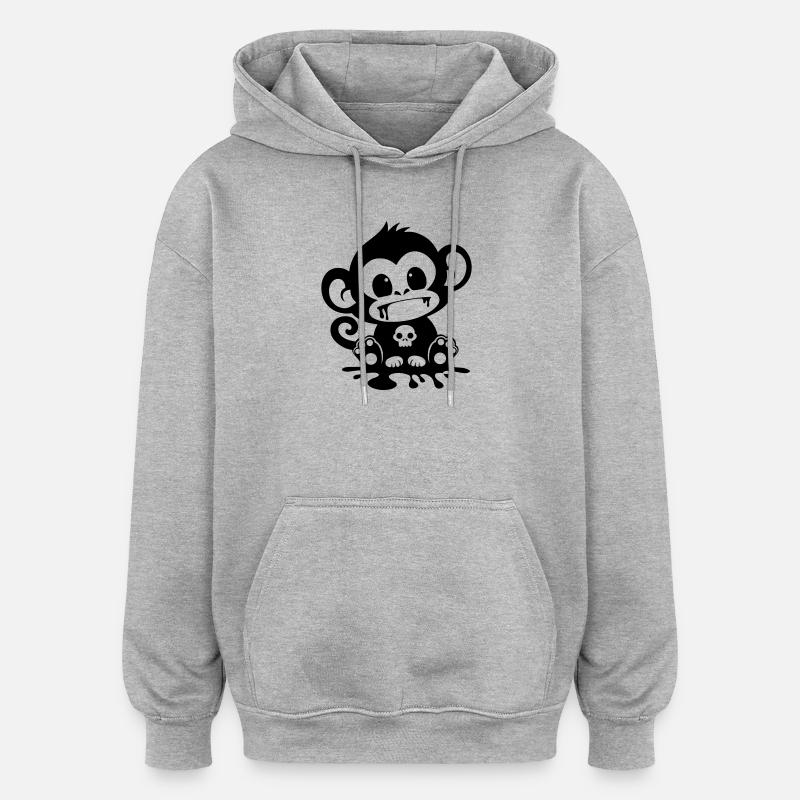 Spooky Monkey with Skull - Oversized Unisex Hoodie - heather grey