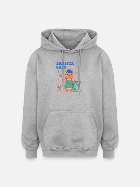 Capy Barista Coffee Shop Charm - Oversized Unisex Hoodie - heather grey