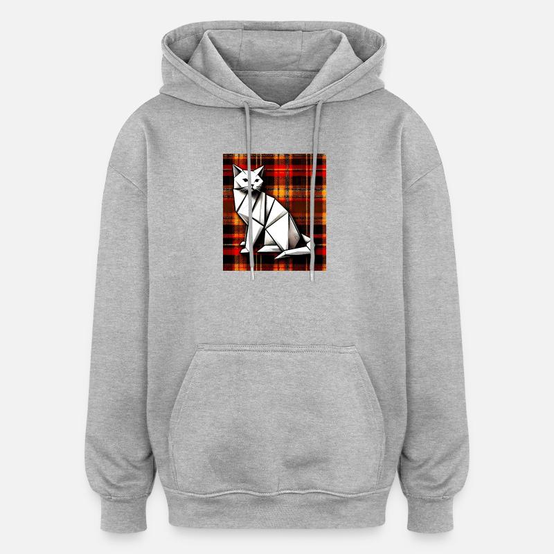 chat - Sweat à capuche oversize unisexe - gris chiné