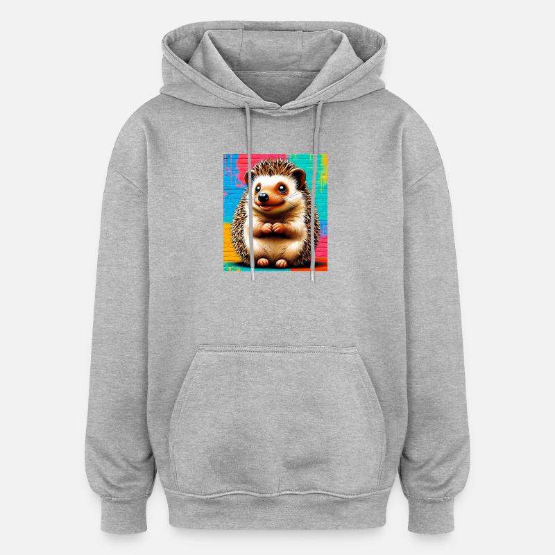 hérisson - Sweat à capuche oversize unisexe - gris chiné