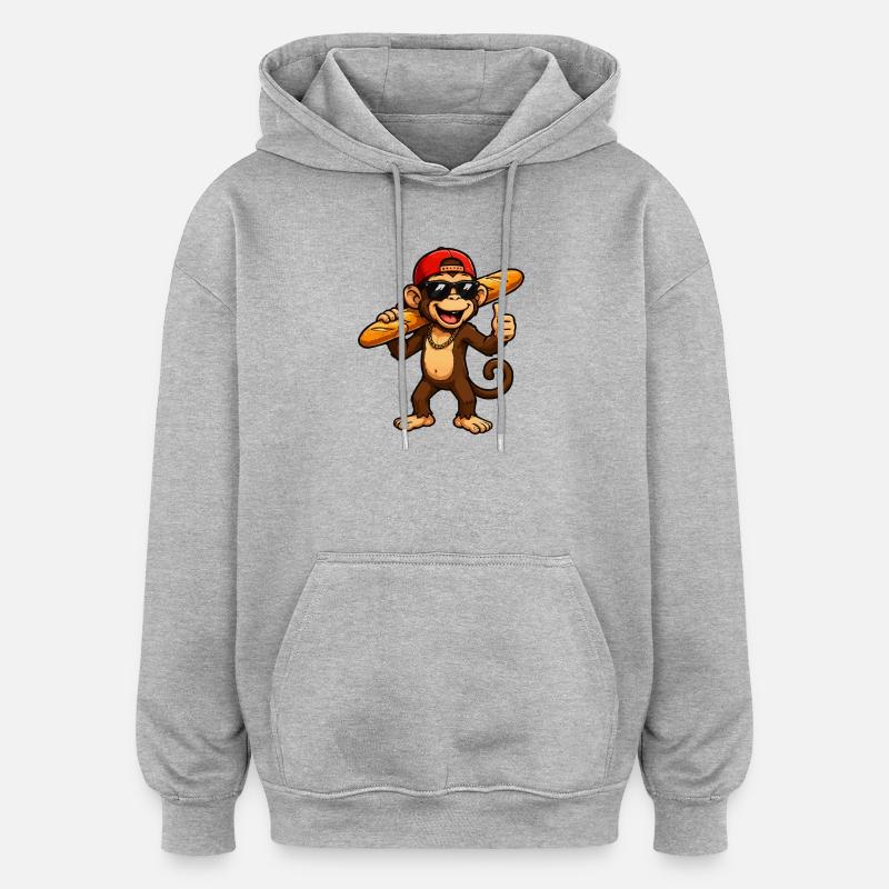 Singe-Baguette-Cool - Sweat à capuche oversize unisexe - gris chiné