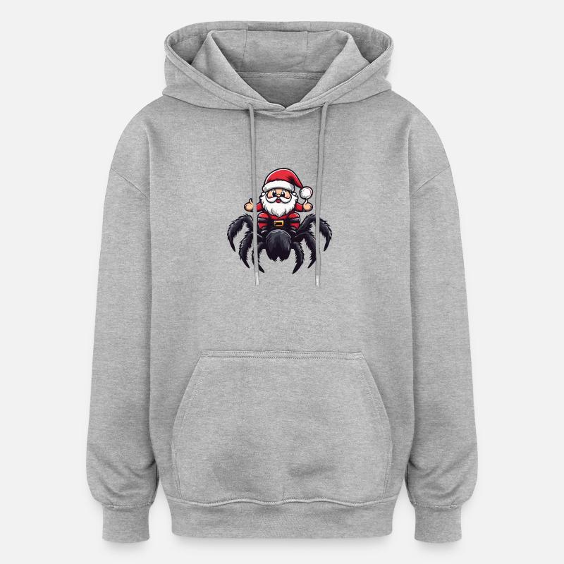 Tarentule Père Noël dessin animé - Sweat à capuche oversize unisexe - gris chiné