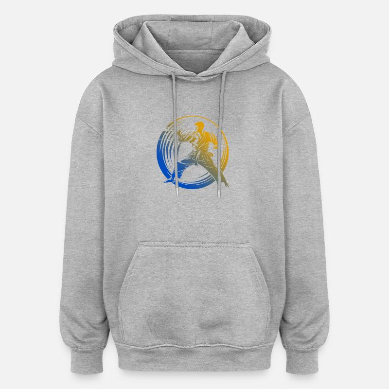 Karate Silhouette Bunt - Oversized Unisex Hoodie - Grau meliert