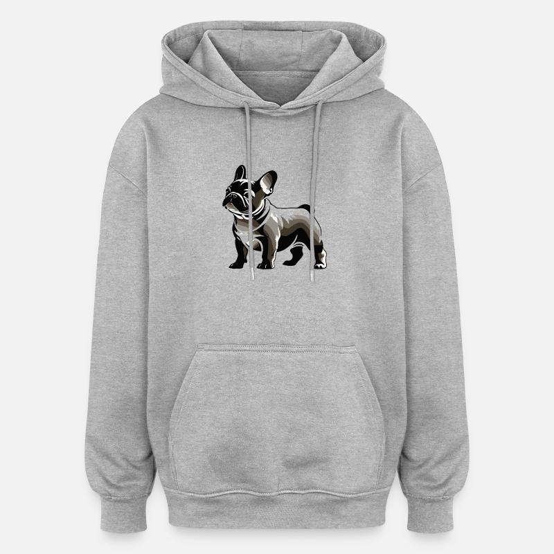 Bouledogue français - Pet Dog Design - Sweat à capuche oversize unisexe - gris chiné