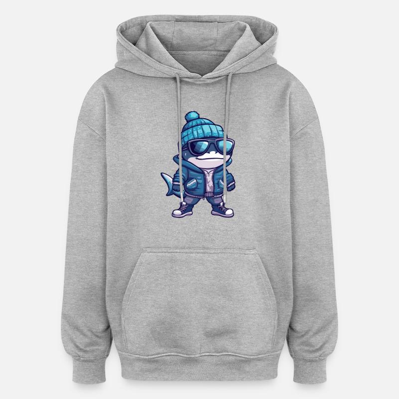 Bande dessinée d’hiver requin - Sweat à capuche oversize unisexe - gris chiné