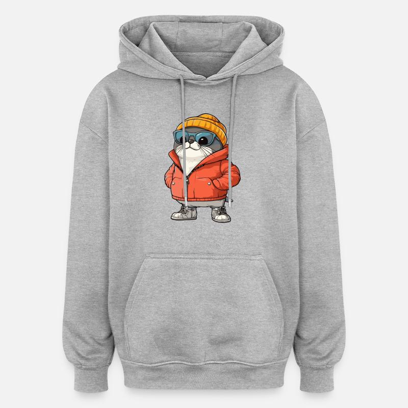 Robbe Tier Winter Comic - Oversized Unisex Hoodie - Grau meliert
