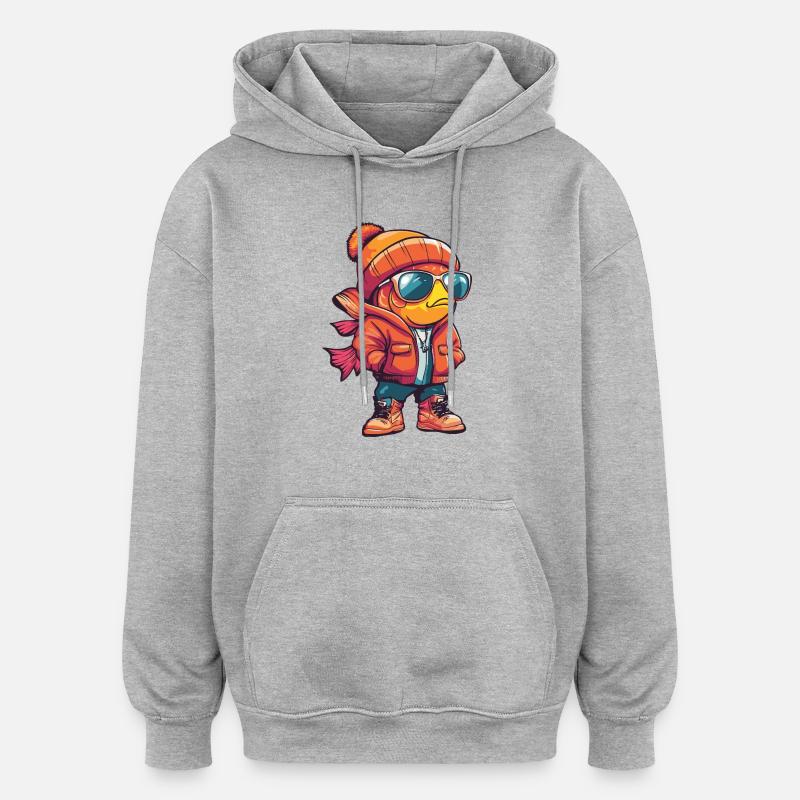 Bande dessinée d’hiver poisson rouge - Sweat à capuche oversize unisexe - gris chiné