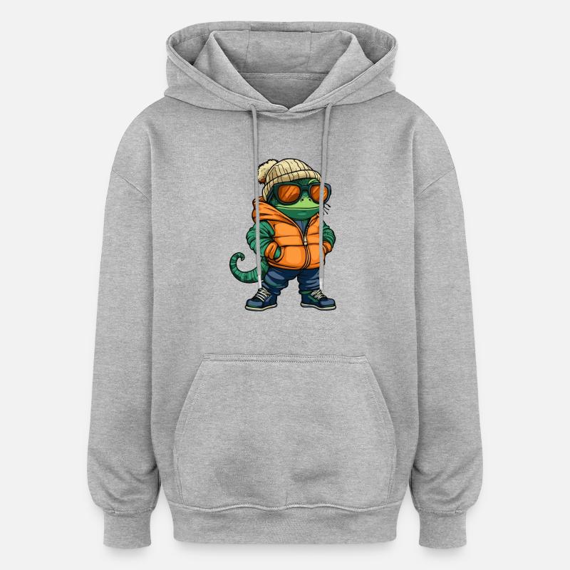 Bande dessinée d’hiver caméléon - Sweat à capuche oversize unisexe - gris chiné
