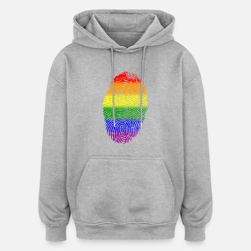 Empreinte digitale arc-en-ciel LGBT - Sweat à capuche oversize unisexe - gris chiné