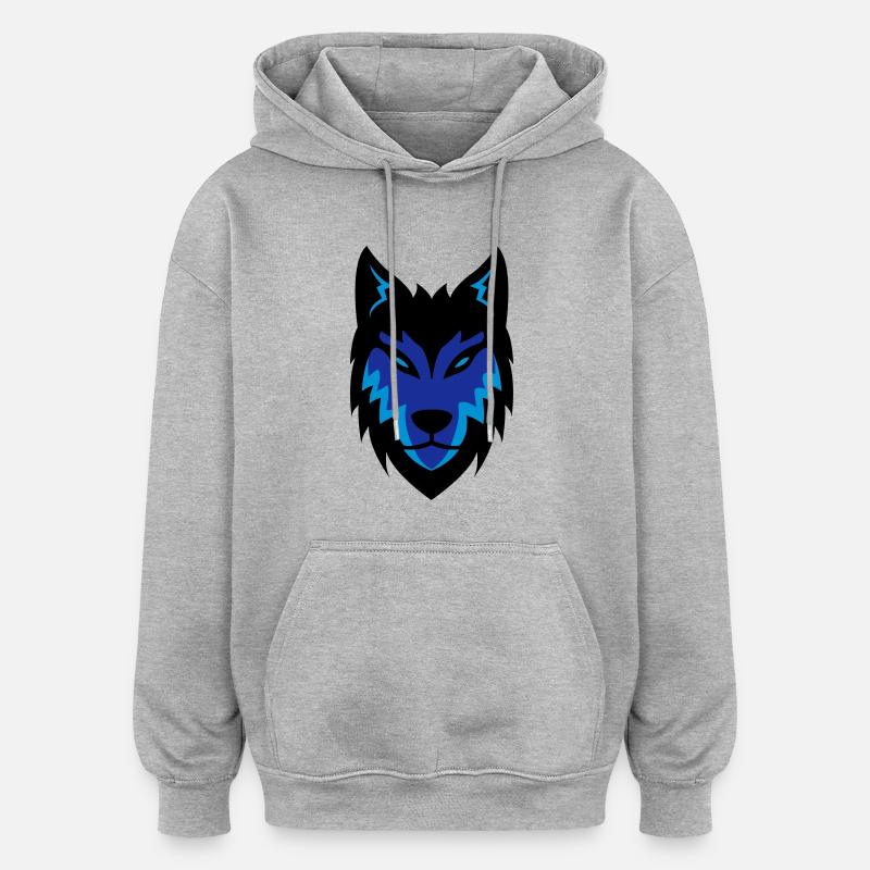 wolf_02 - Sweat à capuche oversize unisexe - gris chiné