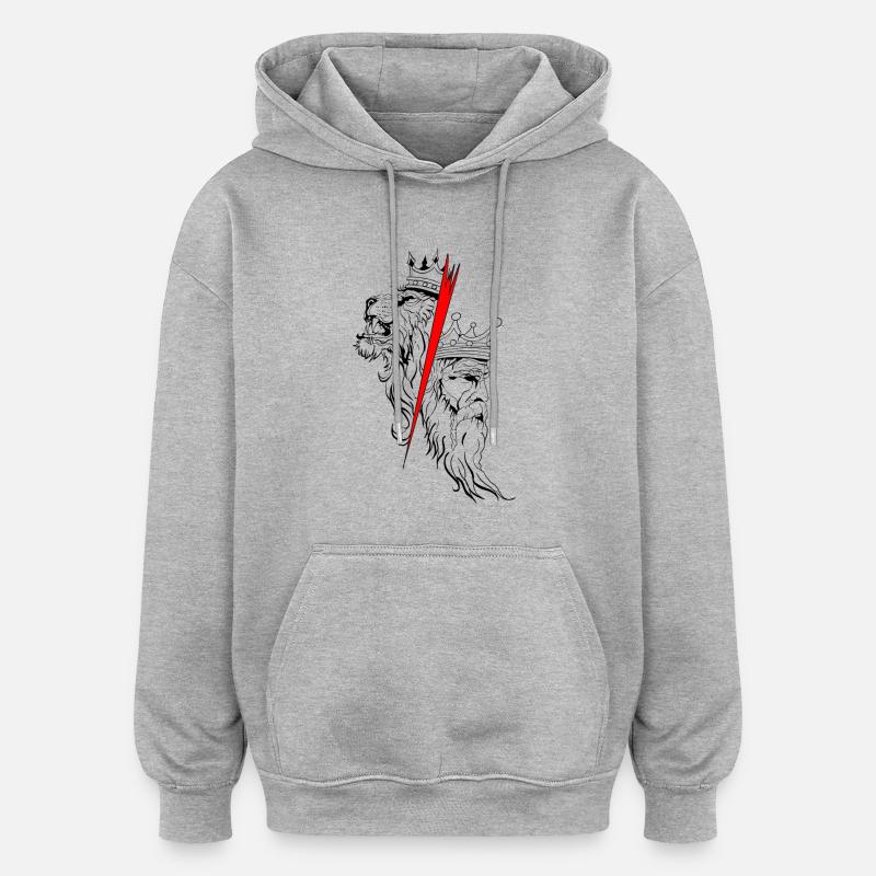 Roi et Lion - Sweat à capuche oversize unisexe - gris chiné