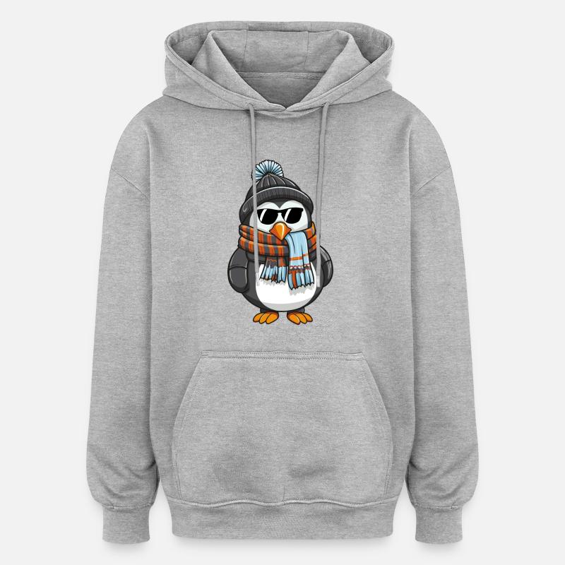 pinguin comic winter - Oversized Unisex Hoodie - Grau meliert