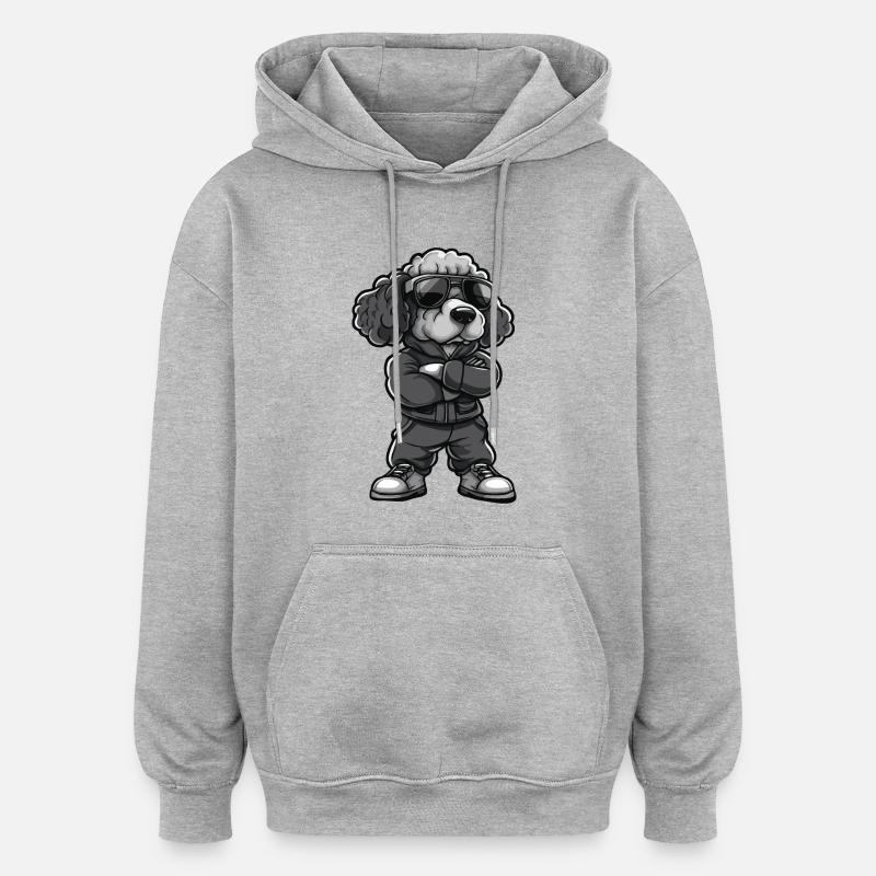 Caniche chien bande dessinée - Sweat à capuche oversize unisexe - gris chiné