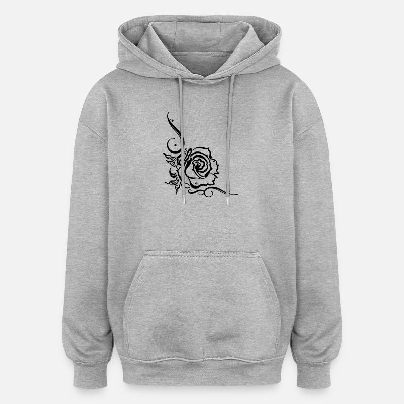 Roses avec ornements et feuilles - Sweat à capuche oversize unisexe - gris chiné