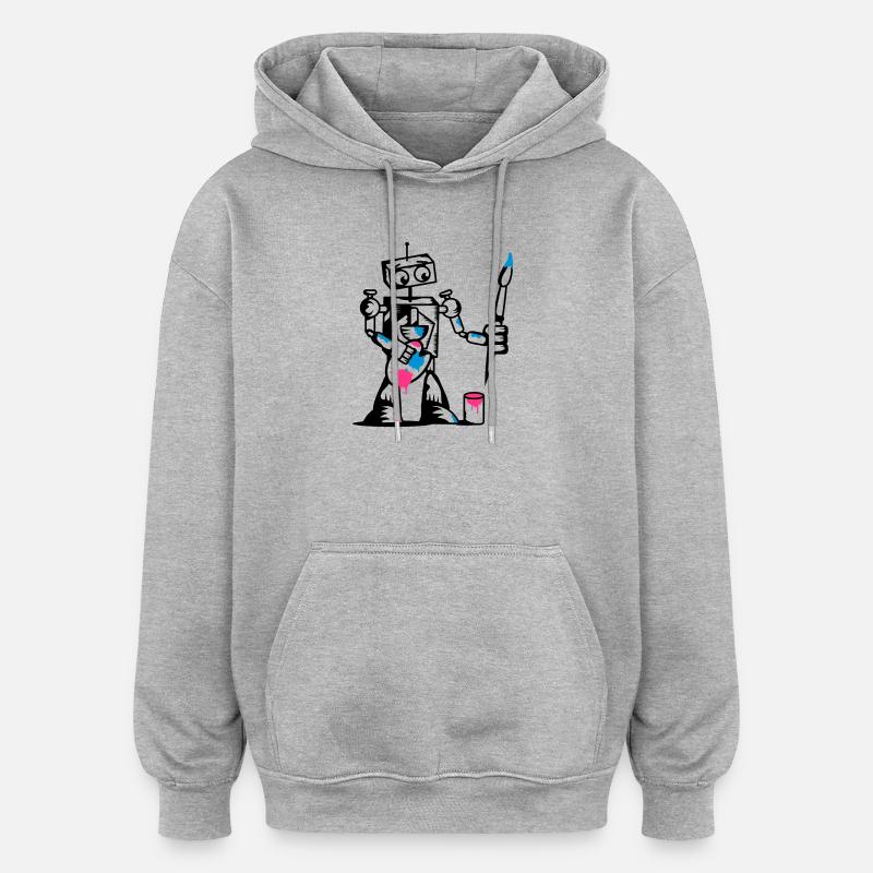 Roboter mit einem Pinsel - Oversized Unisex Hoodie - Grau meliert