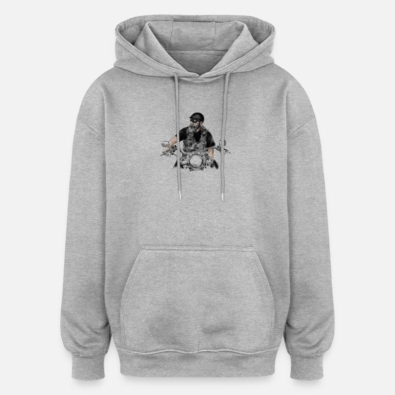 biker - Sweat à capuche oversize unisexe - gris chiné