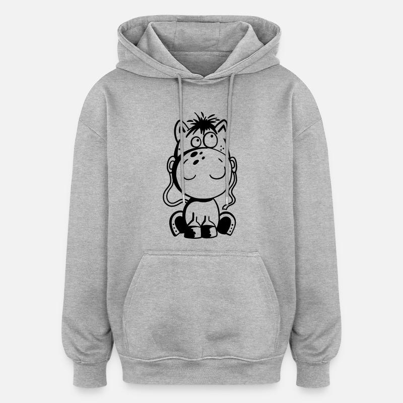 Petit cheval - poney - bande dessinée - cheval - Sweat à capuche oversize unisexe - gris chiné