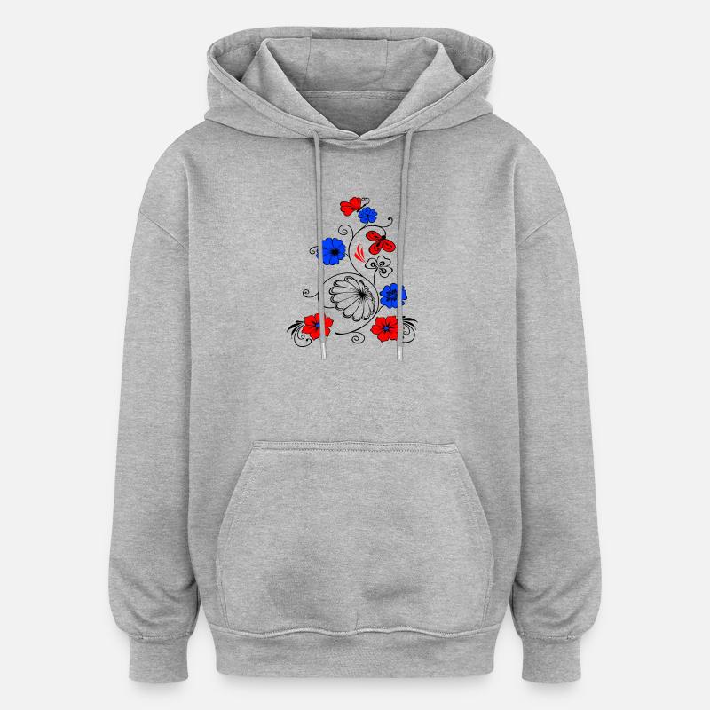 Fleur vigne avec papillon - Sweat à capuche oversize unisexe - gris chiné