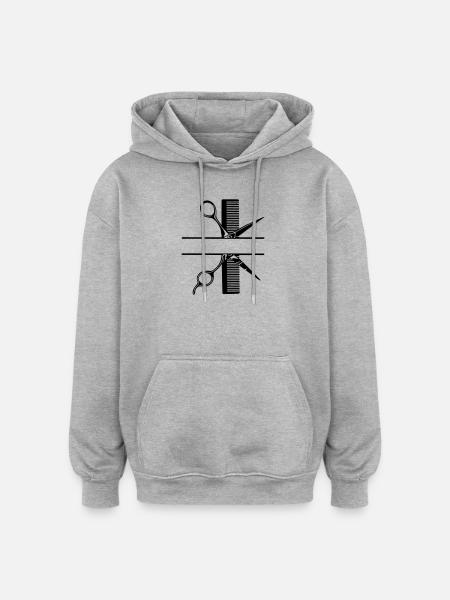 Schere mit Kammtextbanner - Oversized Unisex Hoodie - Grau meliert