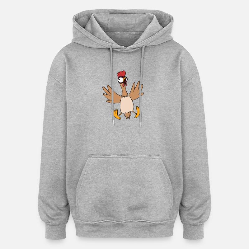 Poulet - Sweat à capuche oversize unisexe - gris chiné