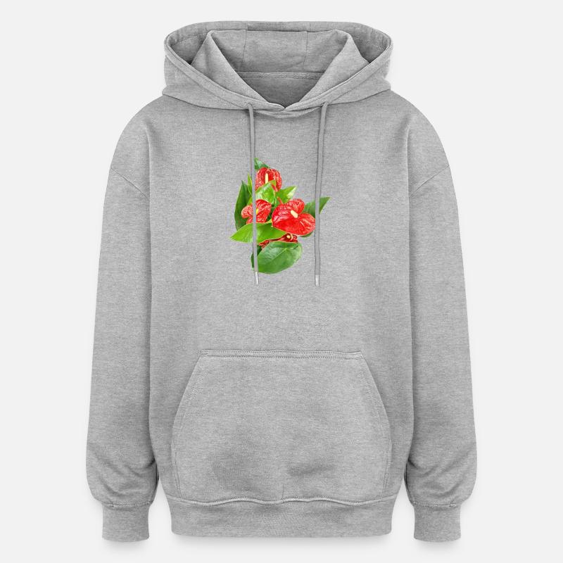 Rote Anthurien Floraledition - Oversized Unisex Hoodie - Grau meliert