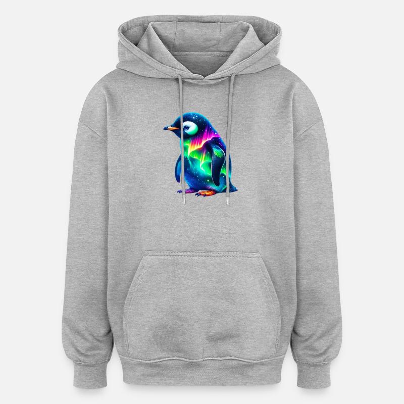 Aurora Borealis Pinguin - Oversized Unisex Hoodie - Grau meliert