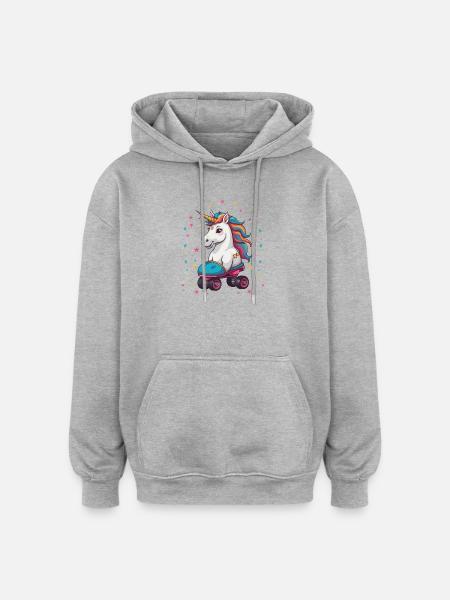 Lustige Rollschuh Einhorn - Oversized Unisex Hoodie - Grau meliert