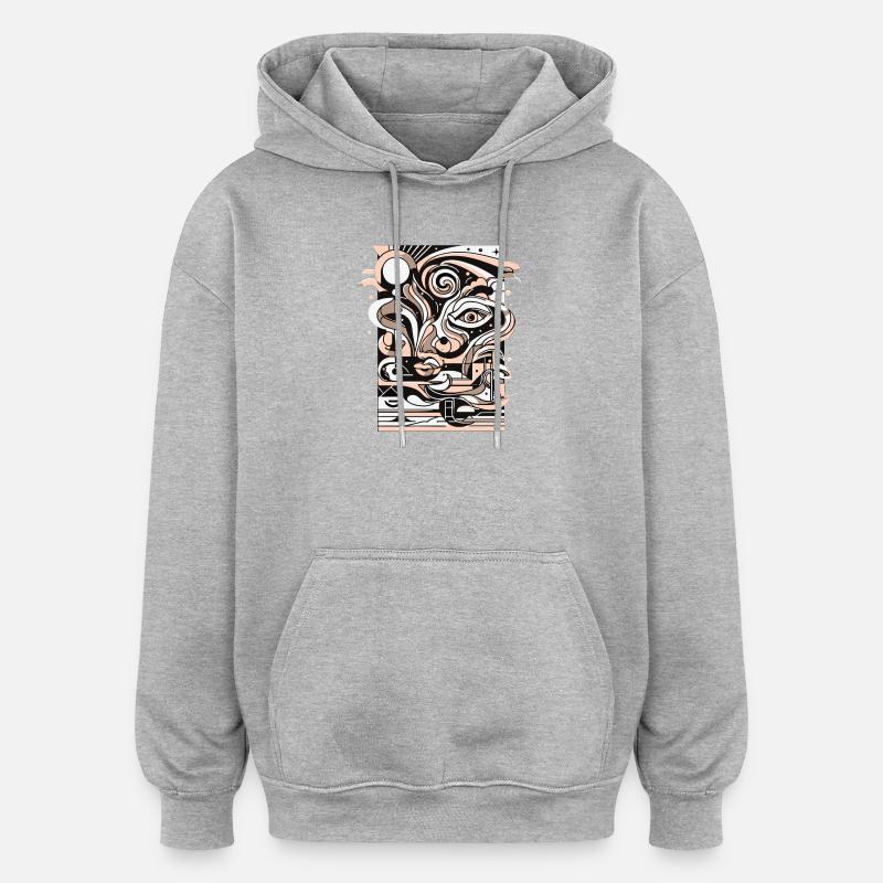 Surreal Line Face Pattern - Oversized Unisex Hoodie - heather grey