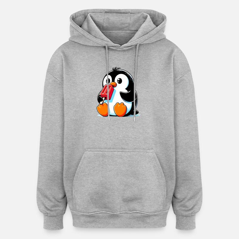 Pinguin isst ein Eis am Stiel - Oversized Unisex Hoodie - Grau meliert