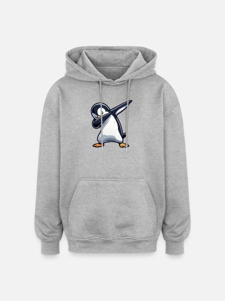 Cool pingvin dabbing dans afslappet sjov - Oversize unisex hoodie - grå meleret