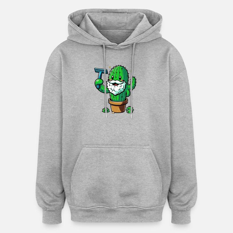 Cactus se rase la barbe - Sweat à capuche oversize unisexe - gris chiné