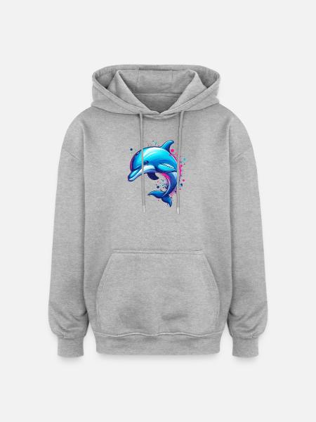 Delfin - Oversized Unisex Hoodie - Grau meliert