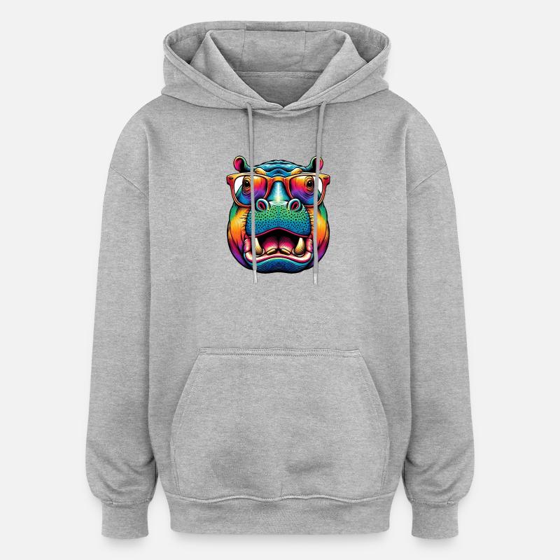 Nilpferd mit Brille - Oversized Unisex Hoodie - Grau meliert