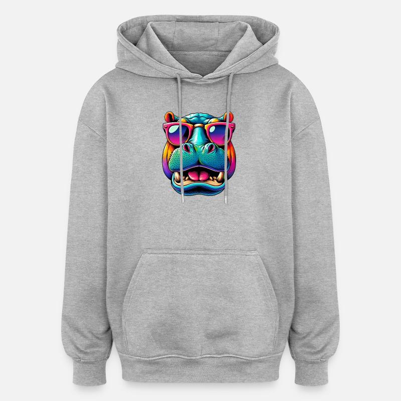 Hippopotame avec lunettes de soleil - Sweat à capuche oversize unisexe - gris chiné