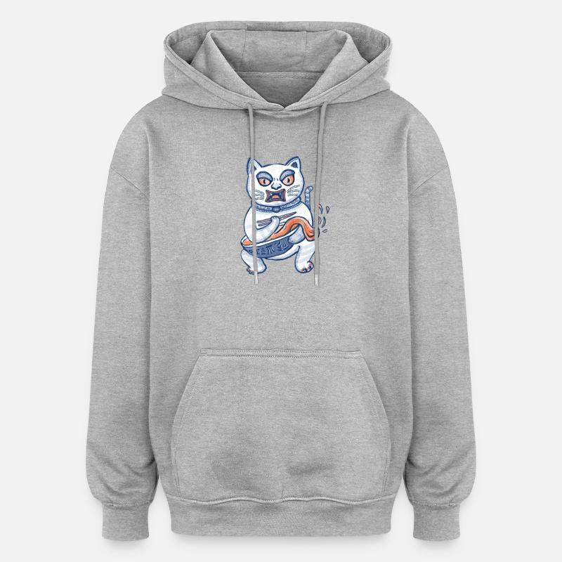 Chat chanceux avec des ramen - Sweat à capuche oversize unisexe - gris chiné
