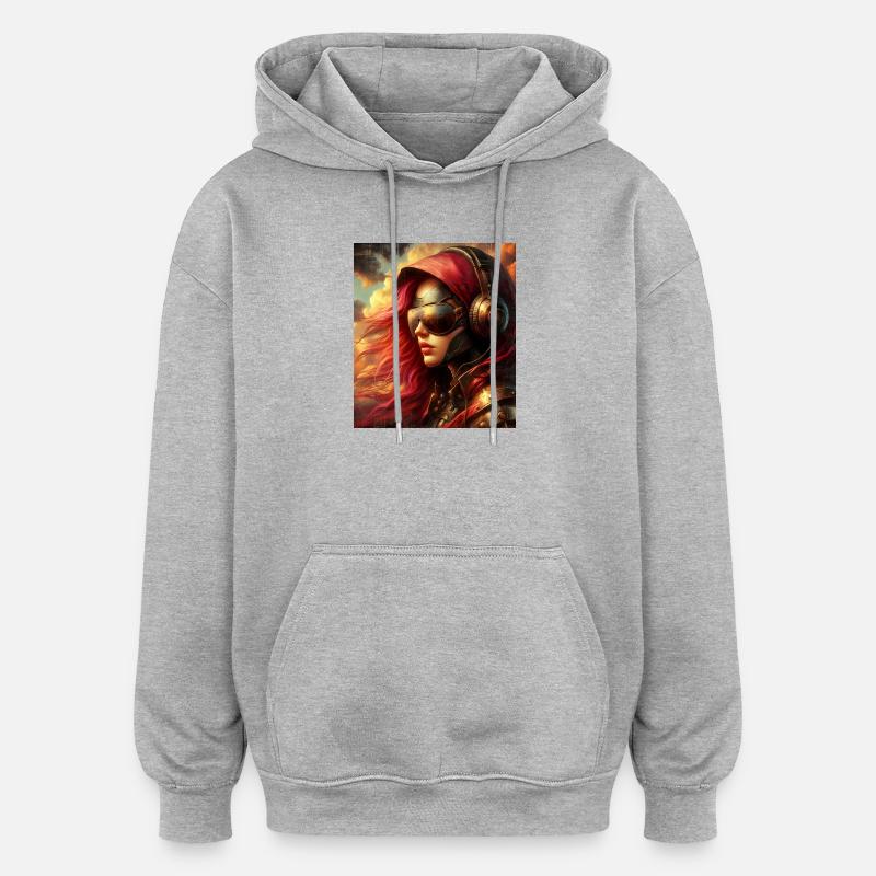 Aviatrice Steampunk - Sweat à capuche oversize unisexe - gris chiné