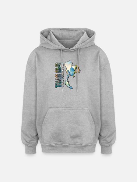 Carte aquarelle Thaïlande - Sweat à capuche oversize unisexe - gris chiné