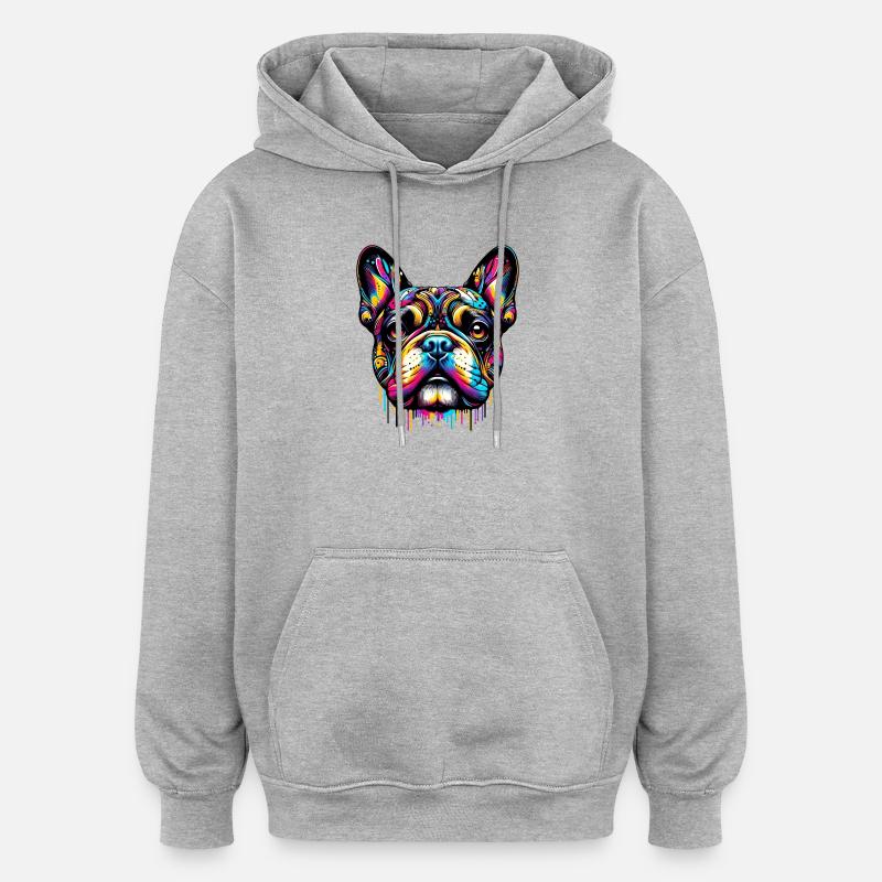 Bouledogue français Chien - Sweat à capuche oversize unisexe - gris chiné