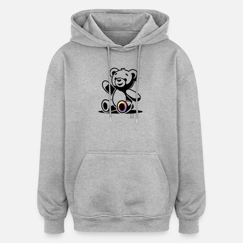 Pochoir Teddy avec Accent arc-en-ciel - Sweat à capuche oversize unisexe - gris chiné