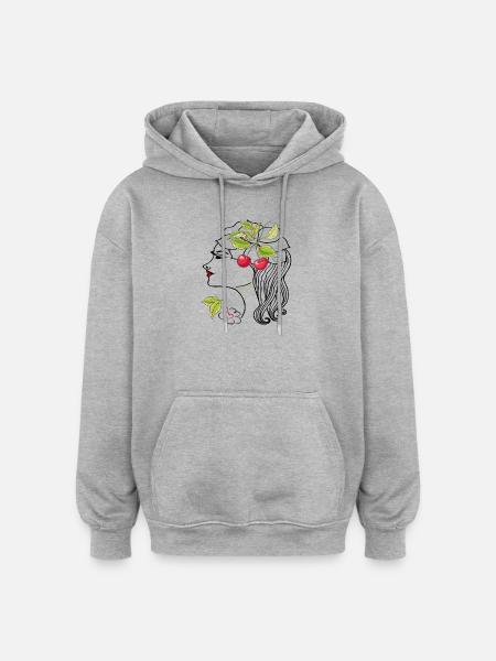 Woman's head with cherries - Oversized Unisex Hoodie - heather grey